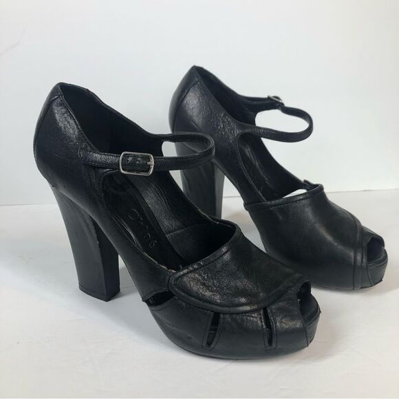 Chloe Black Leather Mary Jane Peep Toe High Heels Pumps Size 37 1/2 - Picture 4 of 9